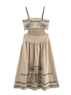 Embroidery Vacation Camisoles Bare Waist Maxi Dresses