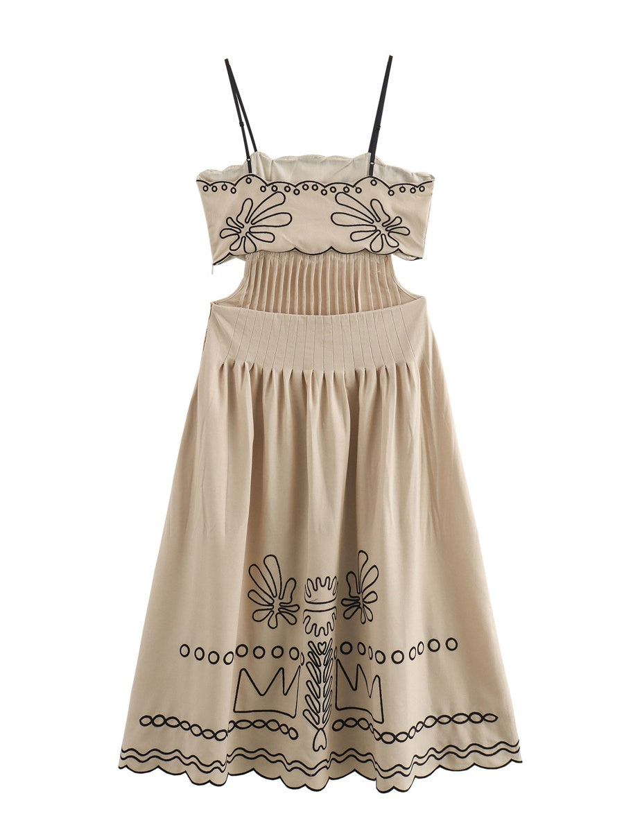 Embroidery Vacation Camisoles Bare Waist Maxi Dresses