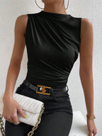 Pleated Mock Neck Tank Tops