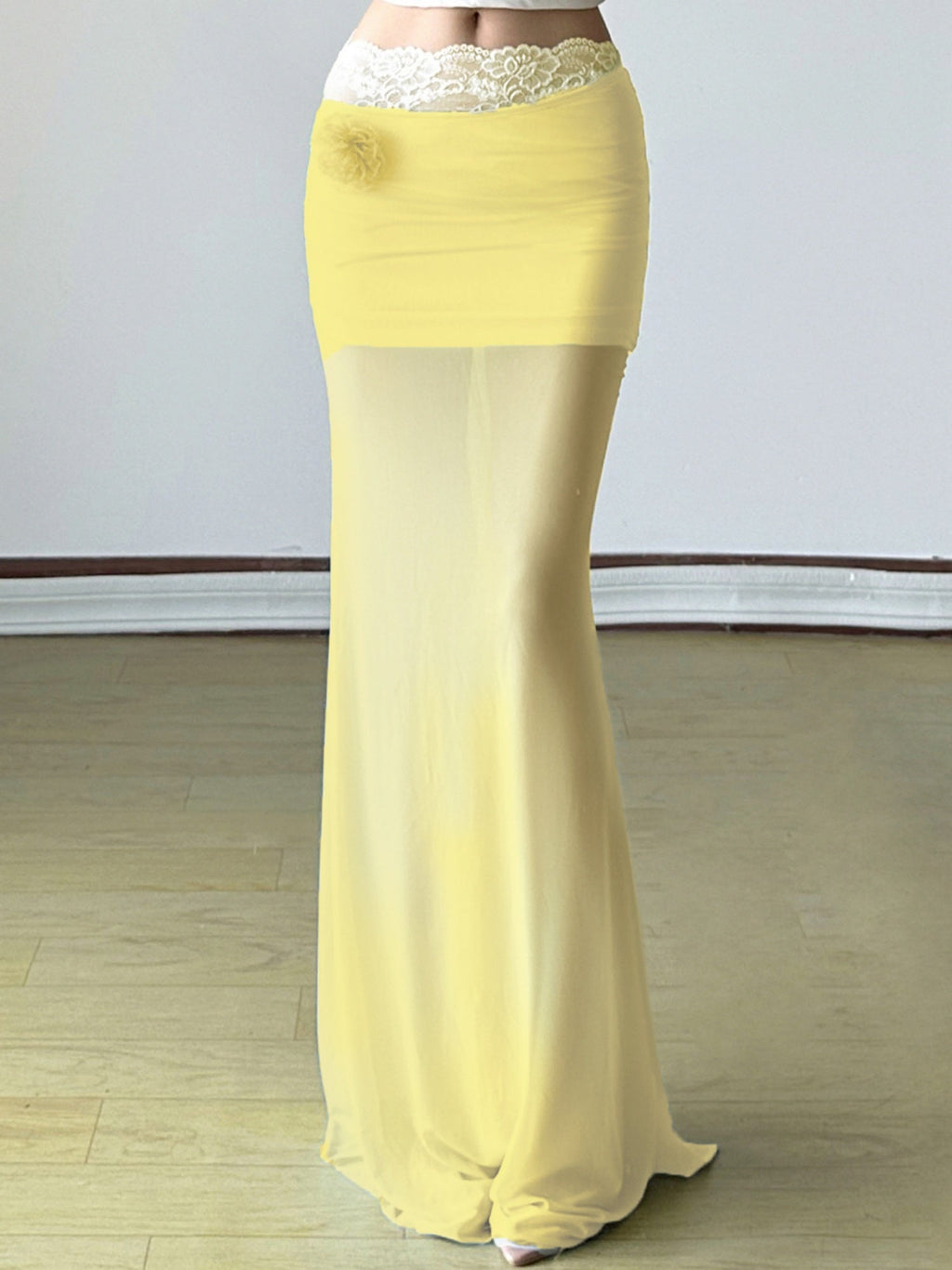 3D Flowers Lace Trim Mesh Splicing Hip Wrap Skirts