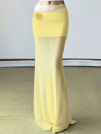 3D Flowers Lace Trim Mesh Splicing Hip Wrap Skirts