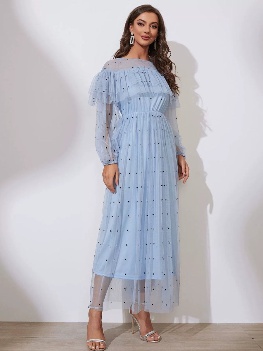 Mesh Polka Dots Maxi Dresses