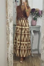 Pocketed Geometric Printed A-line Maxi Swing Skirt