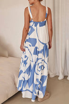 Backless Ruffle Tiered Printed Maxi Cami Dress