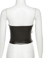PU Leather Metal Buckle Decoration Strapless Vest