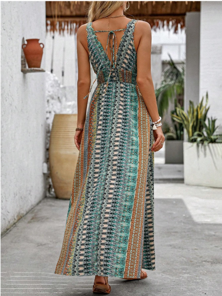 Deep V Sleeveless Backless Beach Smock Vacation And Leisure Maxi Dresses