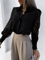 Lace Patchwork Hollow Out Blouse&Shirts