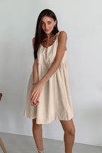 Tie Shoulder Empire Waist Ruffle Seam Babydoll Mini Dress