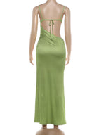Printed Color Blocking Backless And Navel Exposed Strapless Bra Maxi Dresses