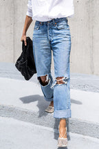 Straight Leg Ripped Boyfriend Jeans