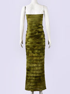 Tie-dye Splicing Strapless Backless Maxi Dresses