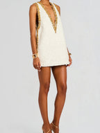 V-neck Rhinestone-studded Sleeveless Temperament Grace Parties Mini&Short Dresses
