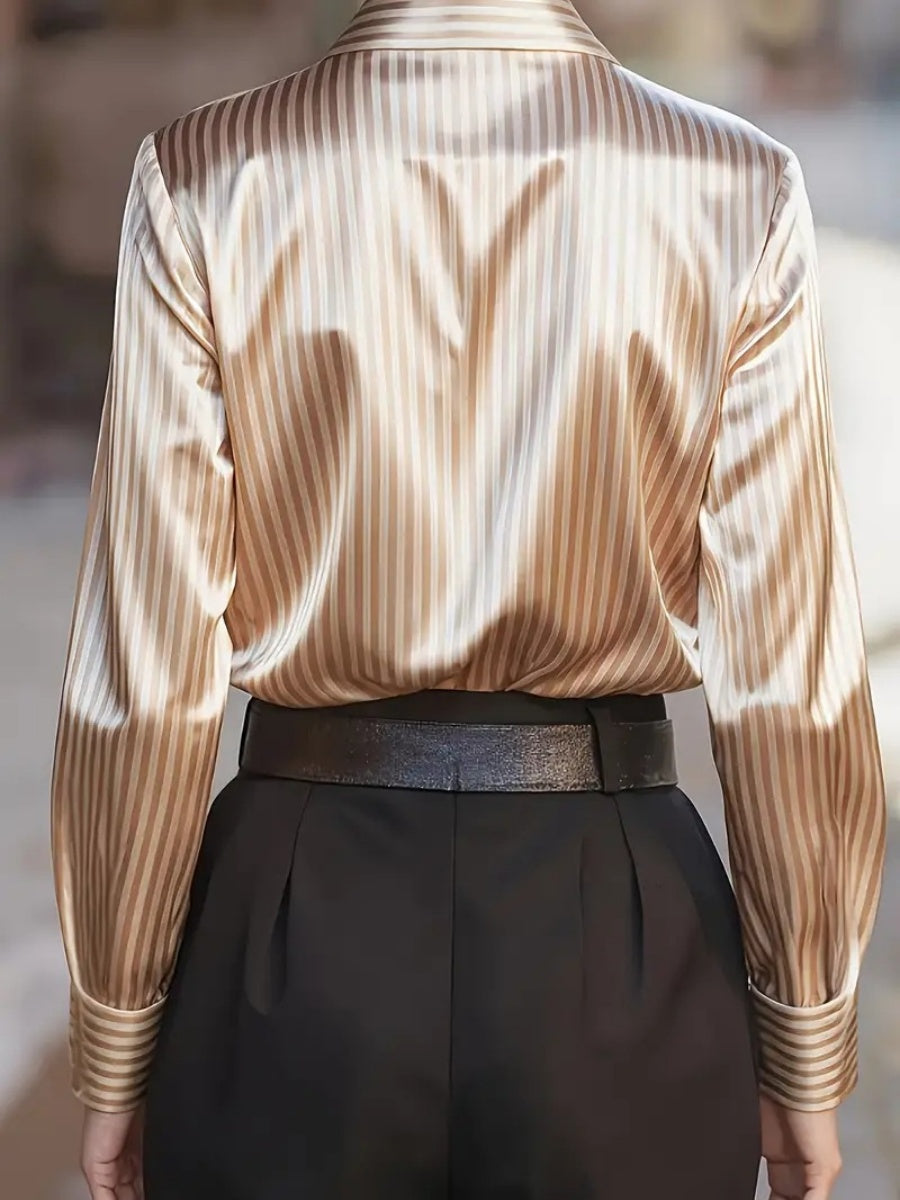 Stripes Single-breasted Slim-fit Satin Casual Shirts