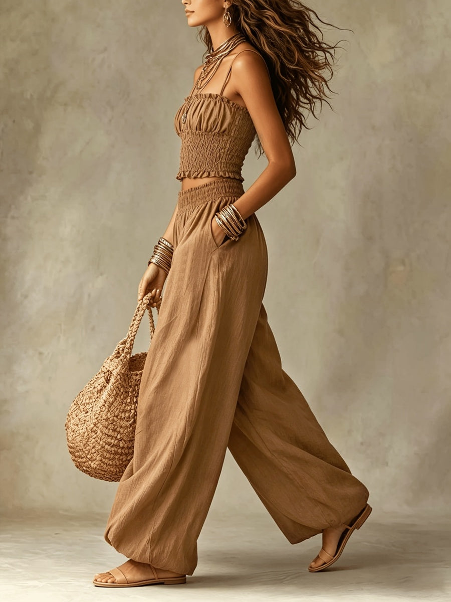 Bandeau Cropped Camisoles Lantern Pants Set 2-piece Sets