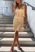 V Neck Waisted Sleeveless Tassel Bodycon Party Dress