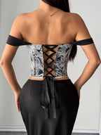 Jacquard Strapless Lace Tethered Fish Bones Strapless Bra