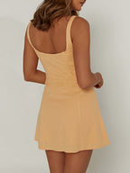 Square Sweetheart Keyhole Button Front Princess Seam Sleeveless Mini Dress