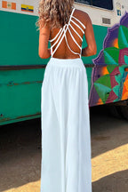 Solid Criss Cross Backless Maxi Cami Dress