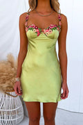 Floral Lace Trim Satin Mini Cami Dress