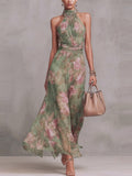 Floral Vacation Formal Dress Halter Maxi Dresses