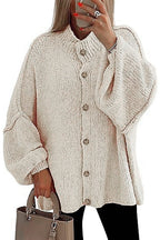 Button Up Balloon Sleeves Sweater Cardigan