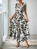 Printed V-neck Vacation Leisure Maxi Dresses