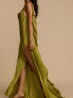 Backless Ribbon Satin Slits Wedding Maxi Dresses
