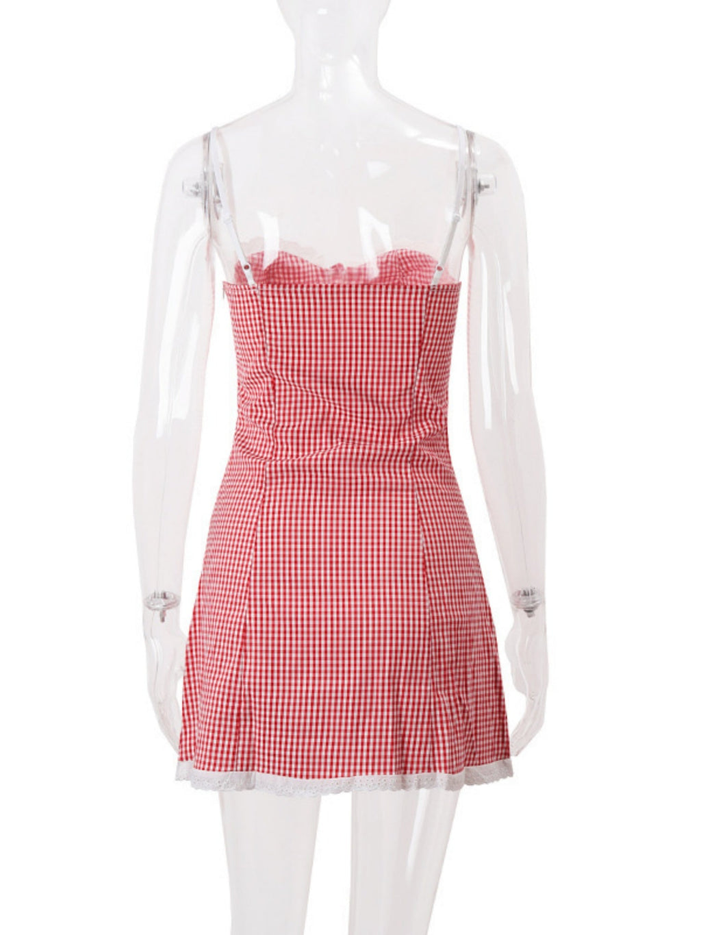 Plaid Lace Trim Camisoles Slim-fit Mini&Short Dresses