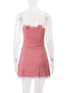 Plaid Lace Trim Camisoles Slim-fit Mini&Short Dresses