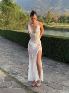 3D Flowers Mesh Perspective Camisoles Formal Dress Maxi Dresses