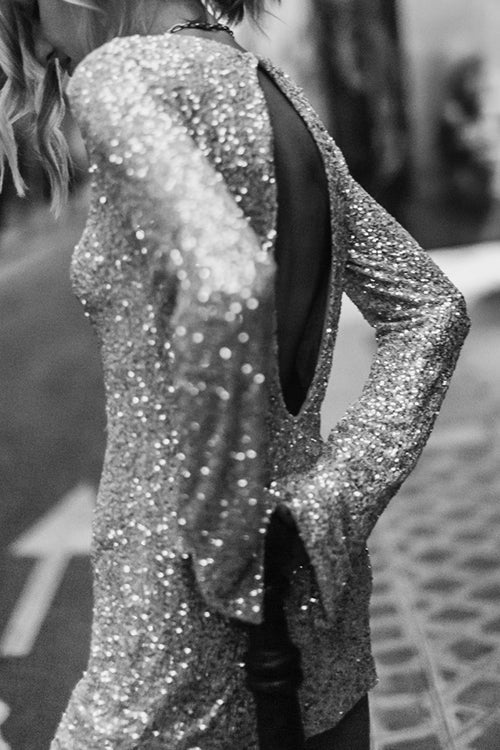 Sequin Crew Neck Long Sleeve Straight Mini Dress
