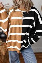 Long Sleeves Color Block Striped Oversized Sweatshirt