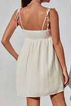 Tie Shoulder Sweetheart Gathered Bust Knot Detail Empire Waist Babydoll Mini Dress