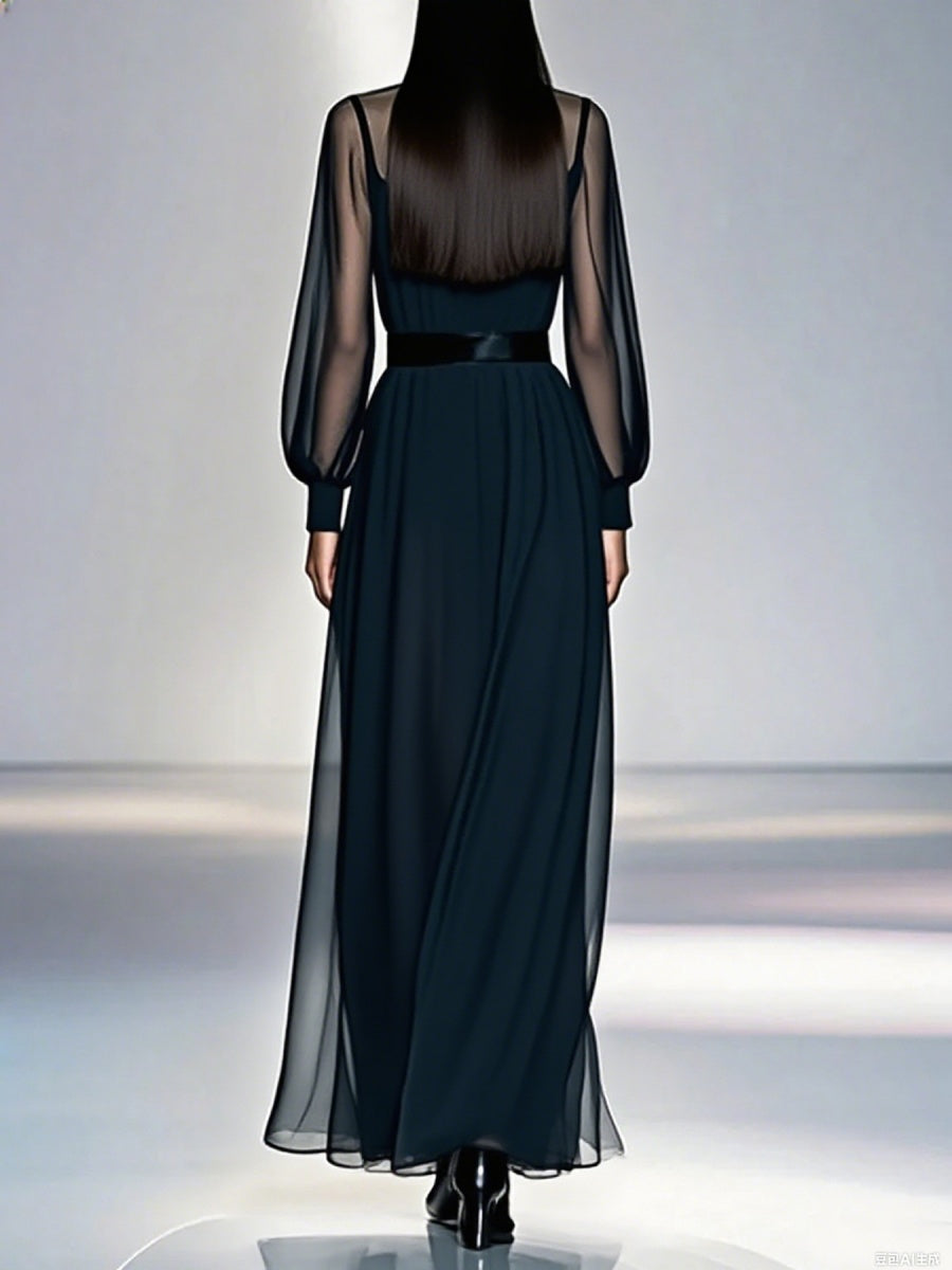Black Waist Camisoles Mesh 2-piece Sets Maxi Dresses
