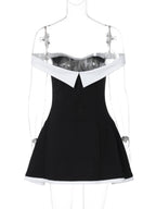Color-blocked Off-shoulder Backless Waist Shaping Mini&Short Dresses