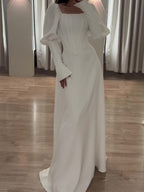 Noble Gigot Sleeve White Maxi Dress