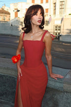 Spaghetti Strap Square Neck Corset Draped Maxi Slip Dress