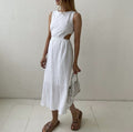Casual Back Single-breasted Open-waist Design Vesset Dress