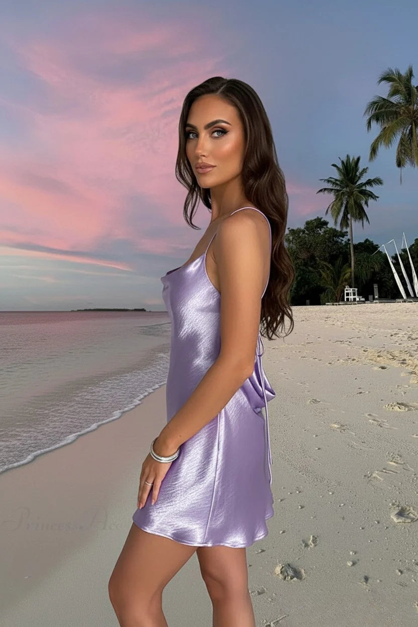 Satin Cowl Neck Spaghetti Strap Slip Mini Dress