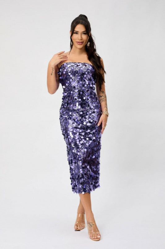 Sequin Strapless Bodycon Midi Dress