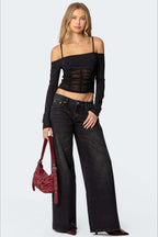 Loose Wide Leg Fashion Printed Denim Jeans