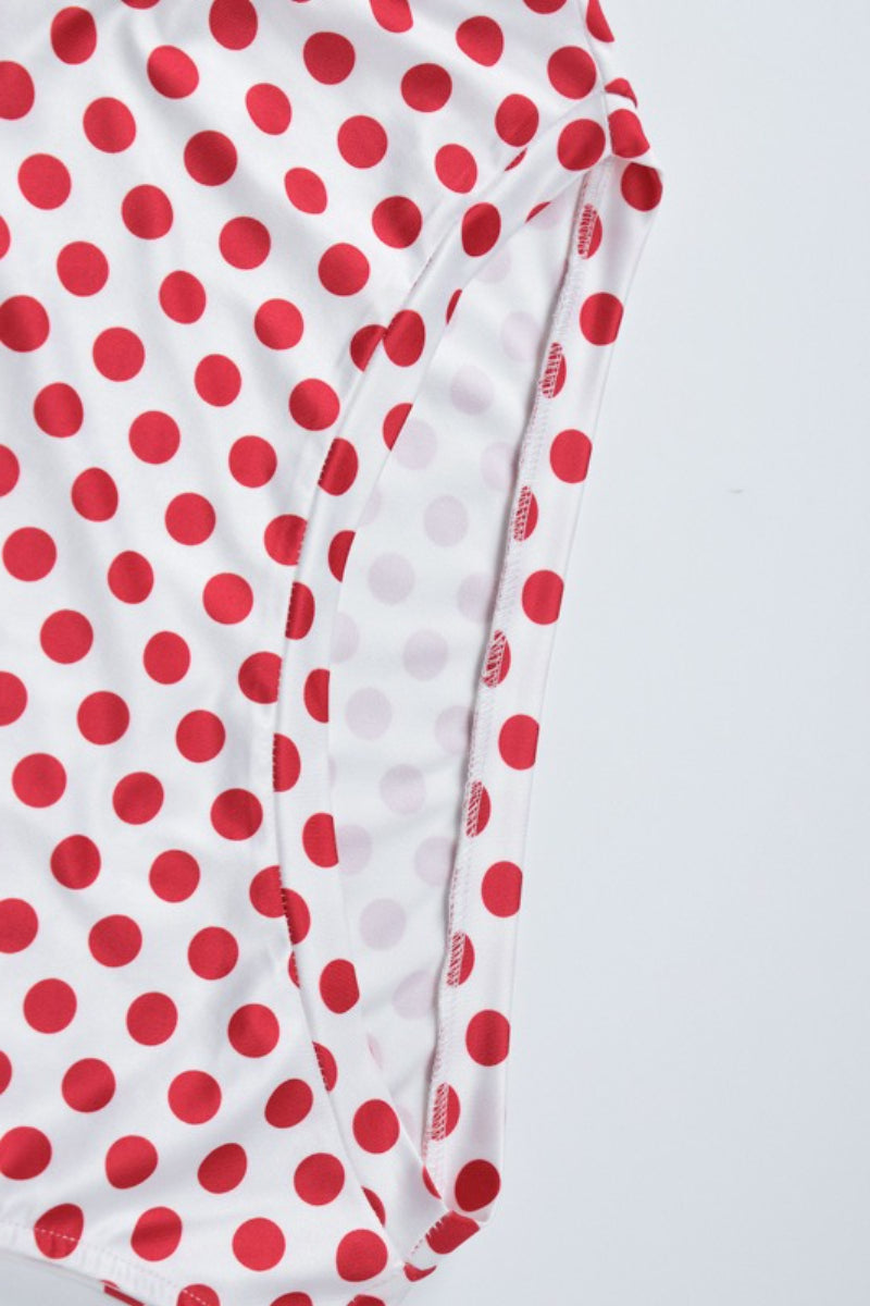 Chic Polka Dot Floral Sleeve Fitted Top Mini Skirt Set