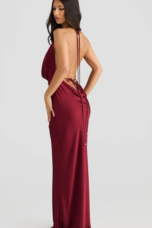 Sexy Sleeveless Halter Cowl Neck Satin Bodycon Dress