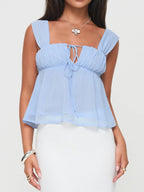 Simple Lace Up Square Neck Blue Tank Top