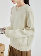 Drop Shoulders Ribbed Crewneck Sweater