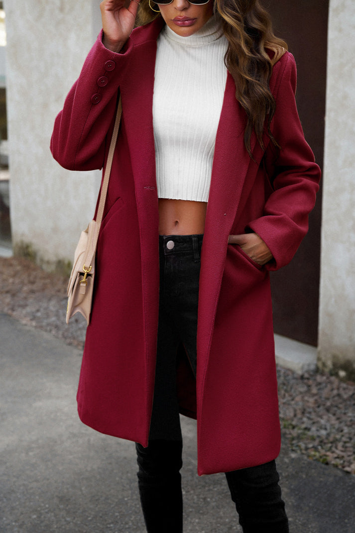 Wool Blend Solid Longline Coat