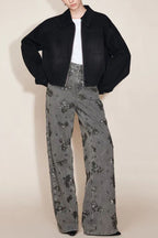 Jhenie Denim Beaded Sequin Floral Pattern Mid Rise Pocket Wide Leg Jeans