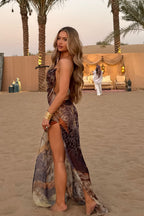 Vacation Style Printed Backless Maxi Dress