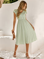 Casual V-Neck Short Sleeves Midi Dress