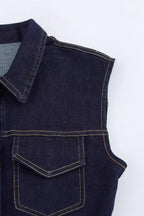 Denim Shirt Collar Sleeveless Button Front Chest Pocket Bodycon Mini Dress